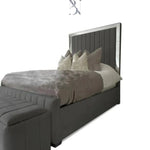 Load image into Gallery viewer, Mirrored Border Panelled Upholstered Bed Frame - BedsnBoards