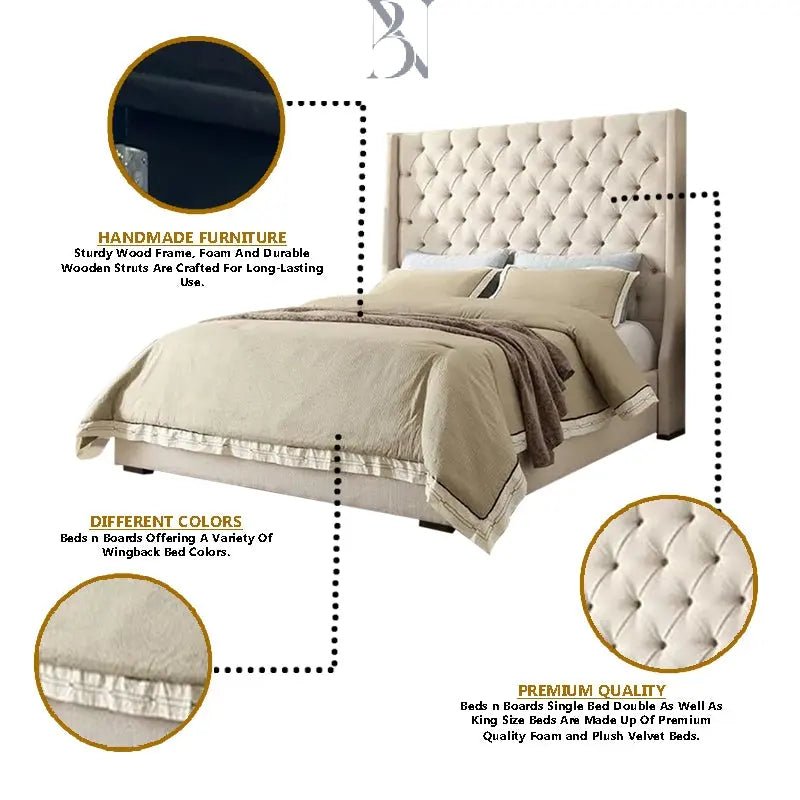 Venice Wingback Curved Chesterfield Luxury Bed - BedsnBoards