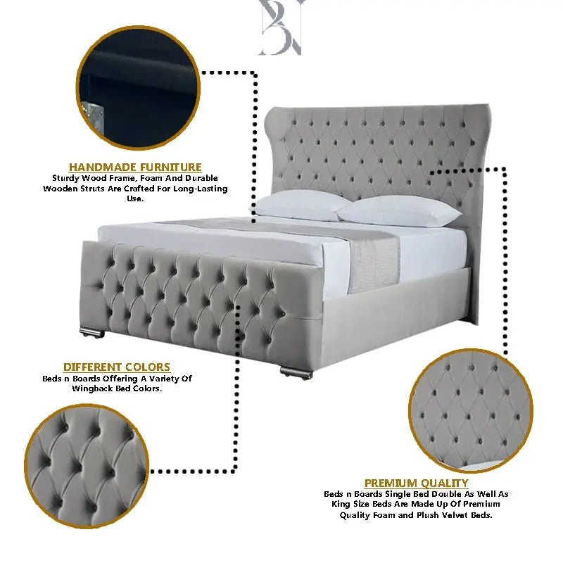 Wingback Cruved Chesterfield Miami Luxury Bed - BedsnBoards