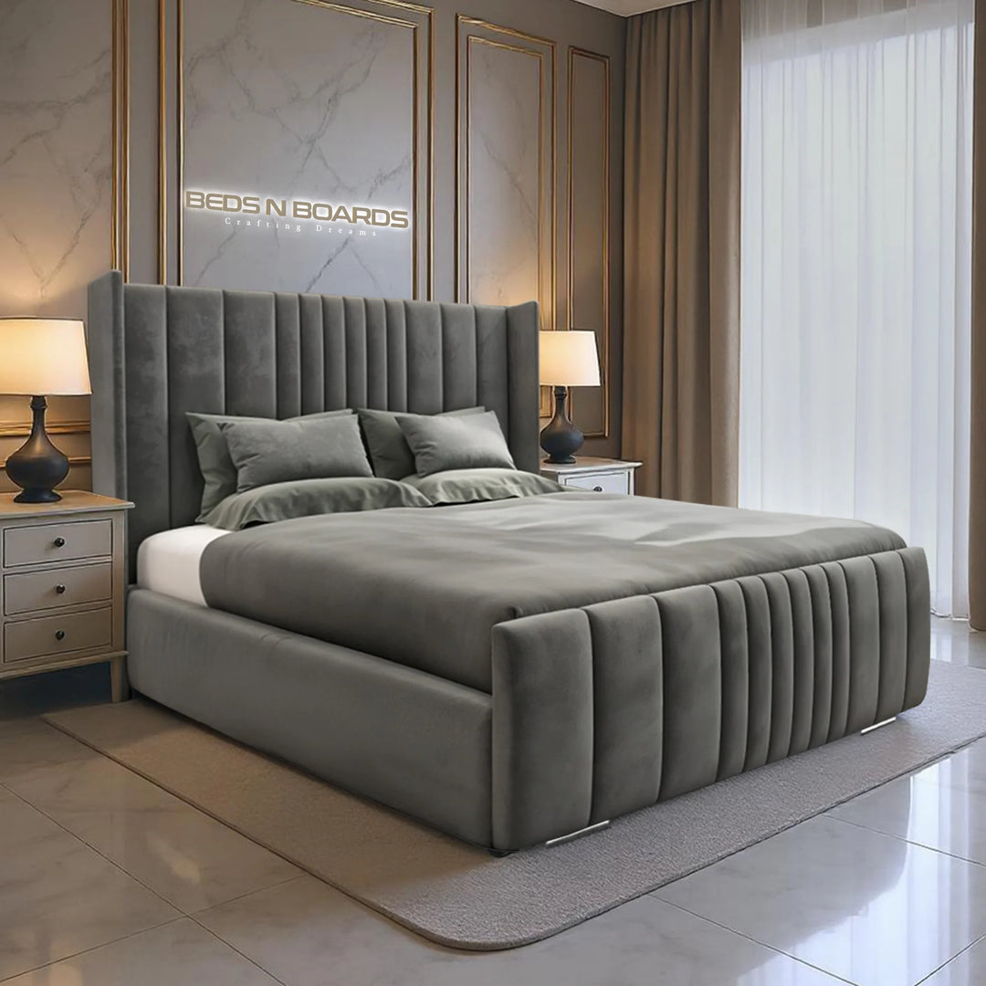2025 Manhattan Wingback Bed Frame with Ottoman Storage – Luxury Upholstered Bed for Modern Bedrooms