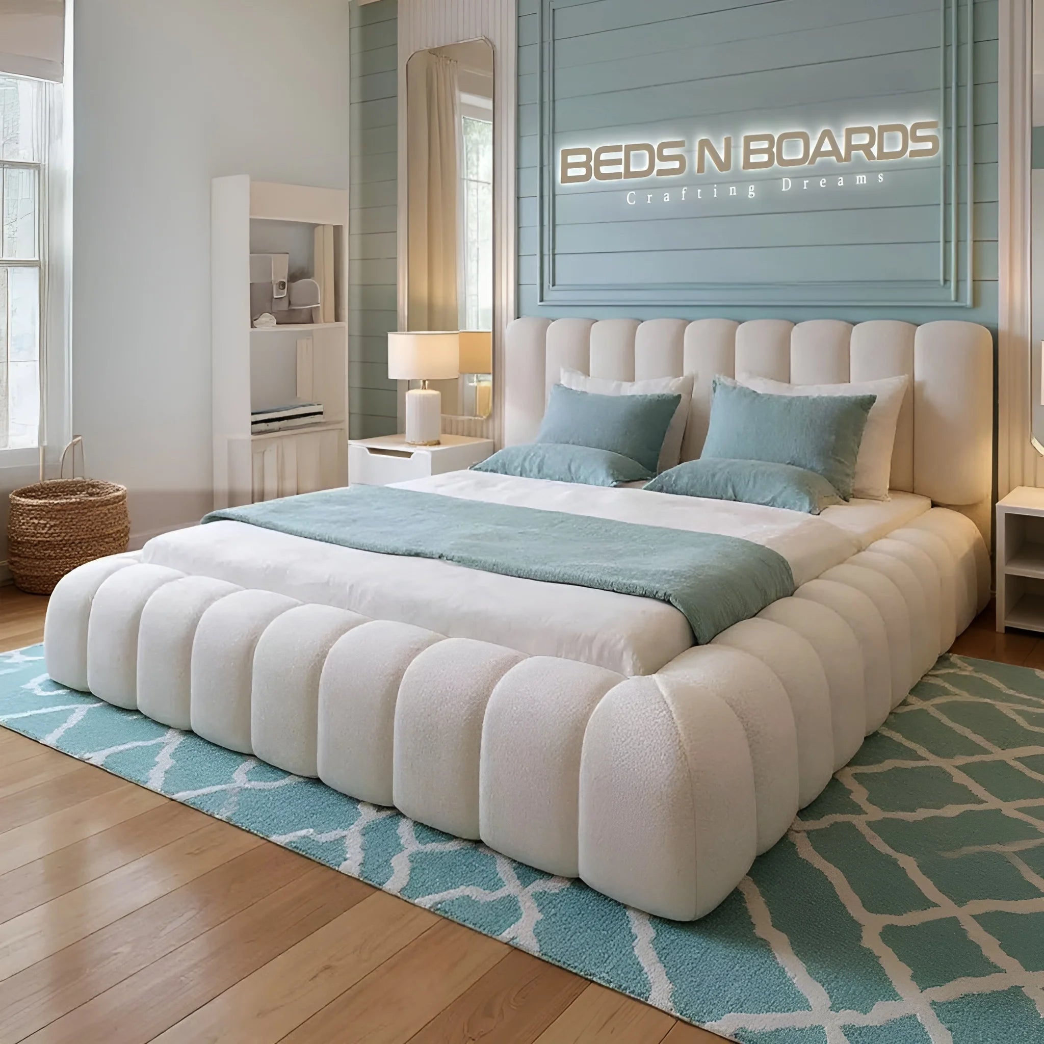 2025 Cloudora Luxury Bed – Curved Boucle Bed Frame