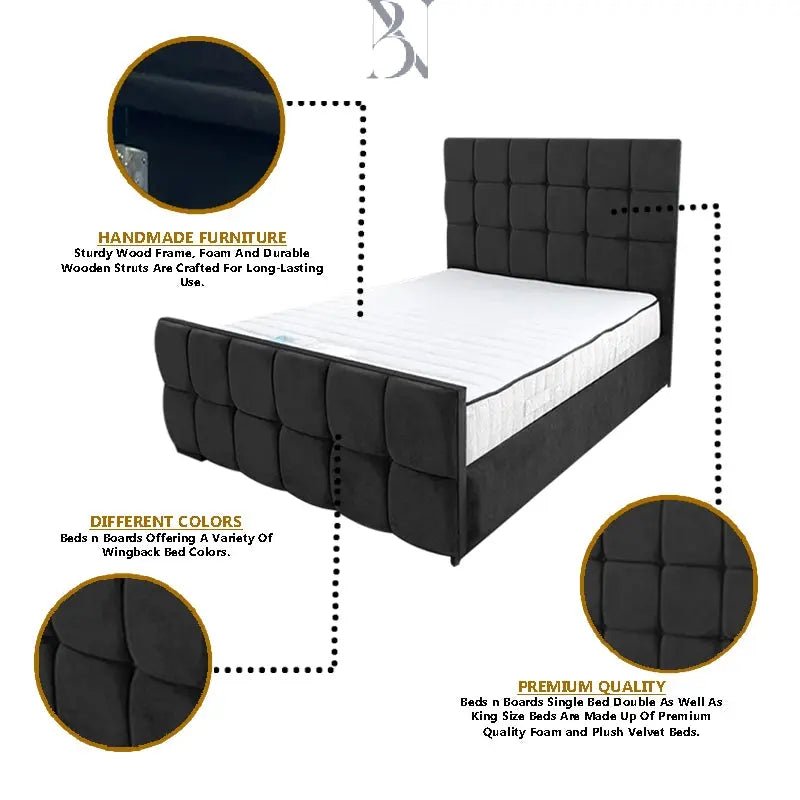 Andorra la Vella Cubed Upholstered Bed - BedsnBoards