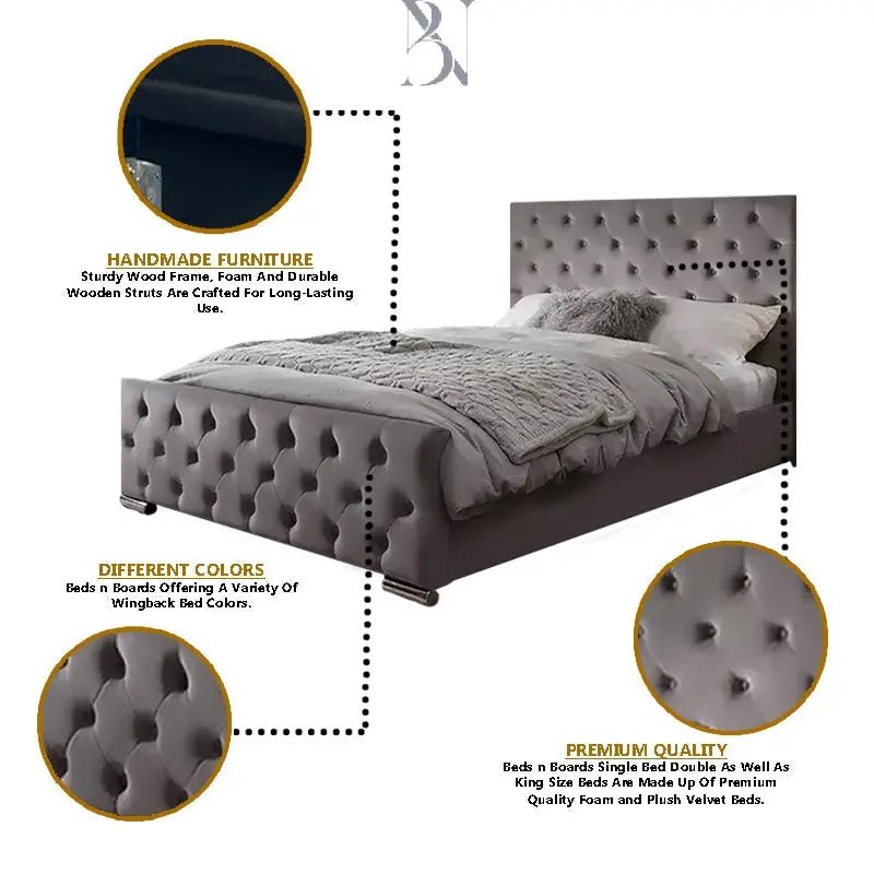 Ankara Dotted Upholstered Bed - BedsnBoards