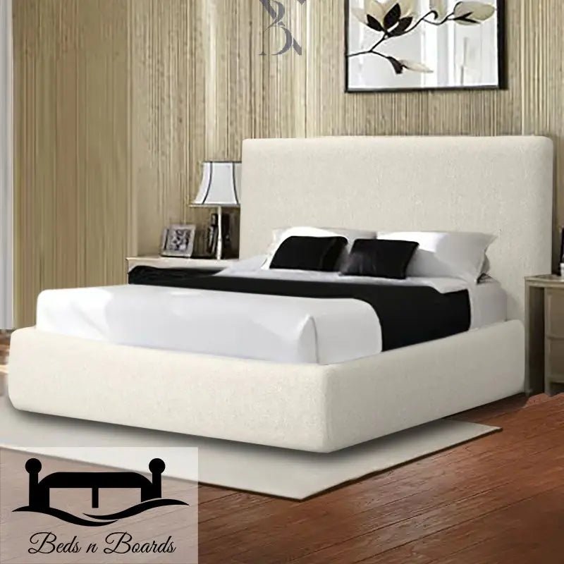 Beautiful Diana Boucle Teddy Beer Cream Luxury Bed - BedsnBoards