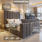 Load image into Gallery viewer, 2025 DreamScreen™ TV Bed – Luxury Upholstered Frame with 27″–43″ TV Lift &amp; Ottoman Storage
