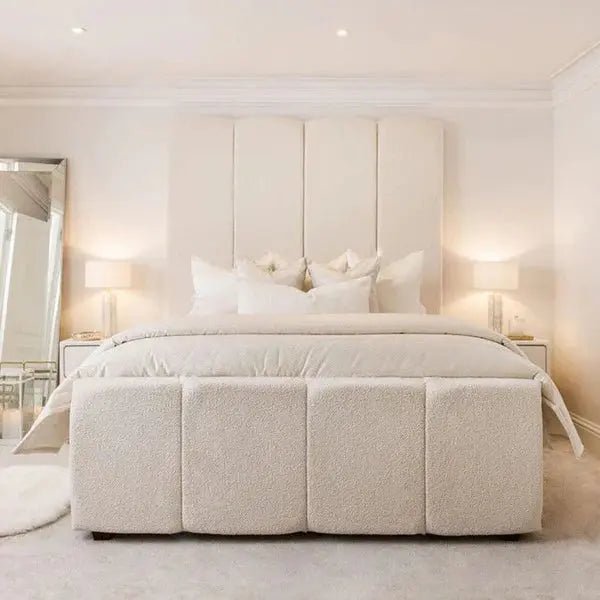 Cascade Cream Boucle Luxury Panelled Bed - BedsnBoards