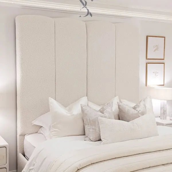 Cascade Cream Boucle Luxury Panelled Bed - BedsnBoards