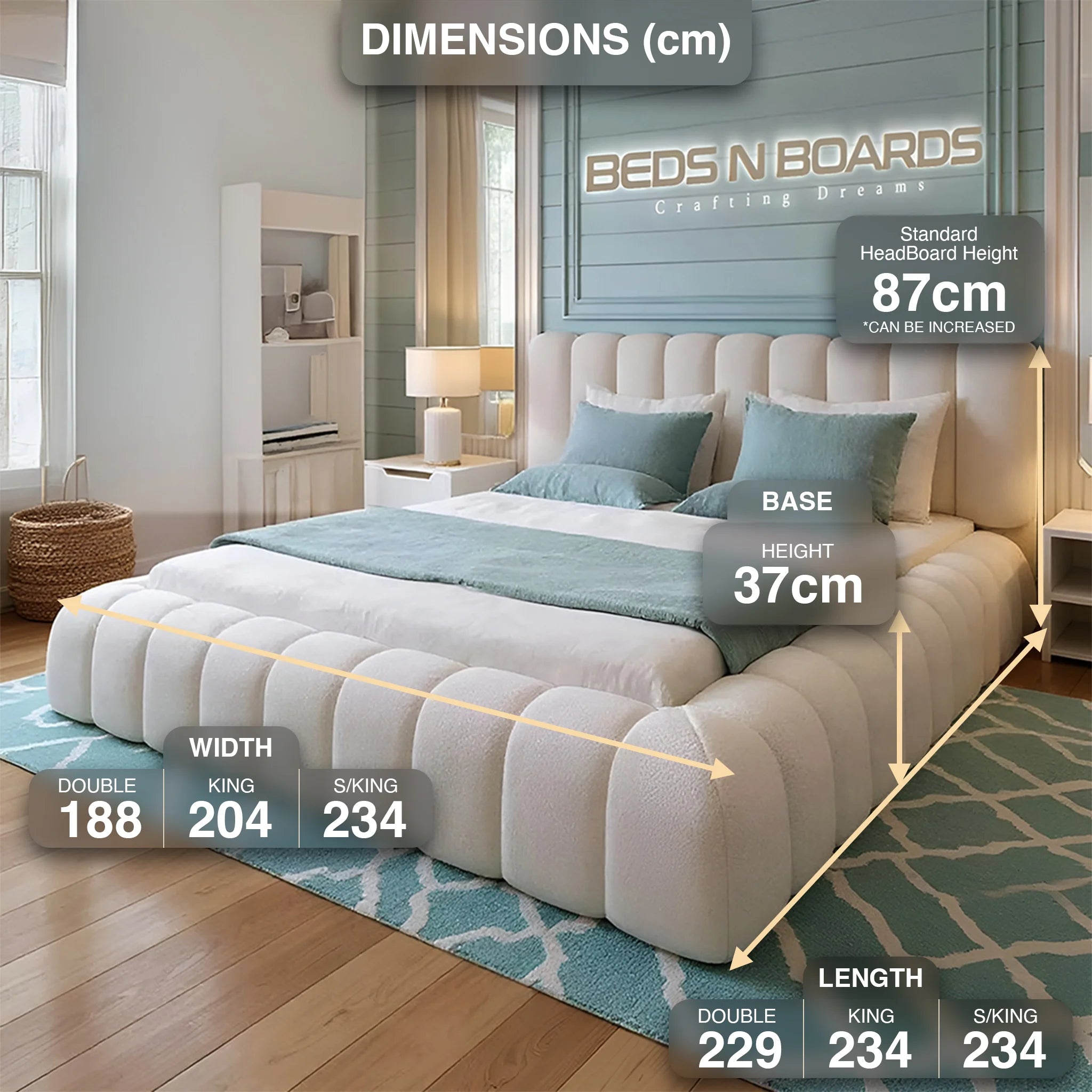 2025 Cloudora Luxury Bed – Curved Boucle Bed Frame