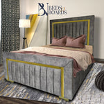 Load image into Gallery viewer, 2025 Windsor Luxury Bed – Gold Accent Panels - BedsnBoards
