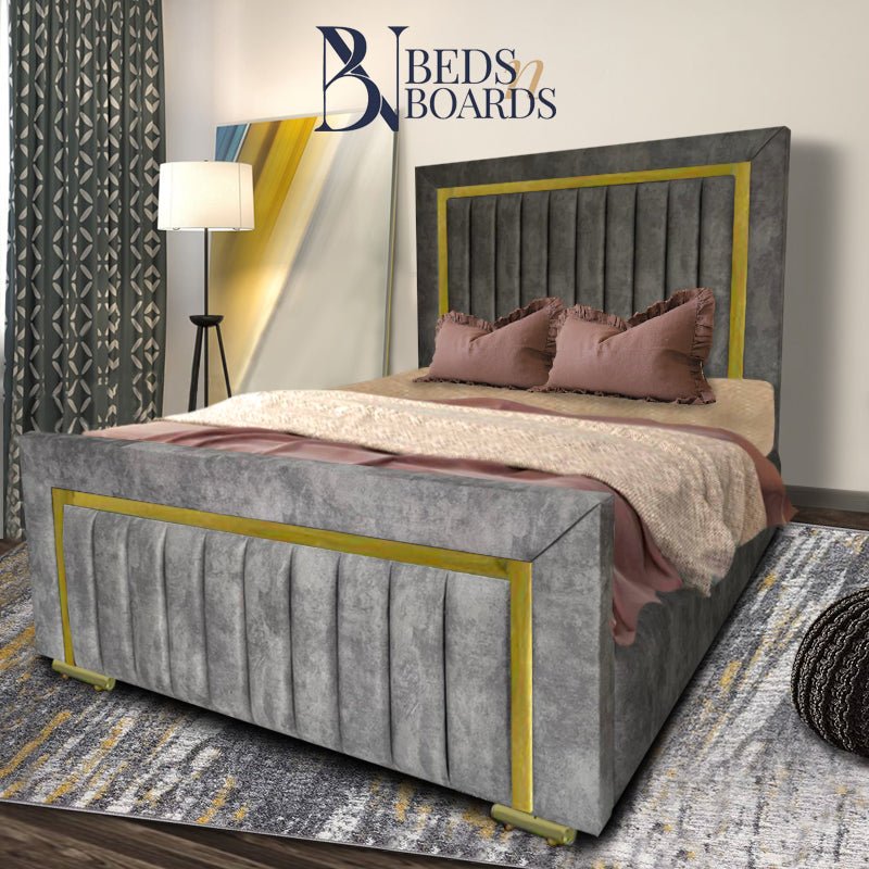 2025 Windsor Luxury Bed – Gold Accent Panels - BedsnBoards