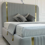 Load image into Gallery viewer, Gold Border Excellence Frame design Upholstered Bed - BedsnBoards
