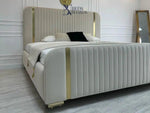 Load image into Gallery viewer, Gold Border Excellence Frame design Upholstered Bed - BedsnBoards
