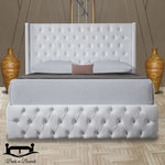 Load image into Gallery viewer, Heavenly Dotted Buttons Wing backed Luxury Bed - BedsnBoards
