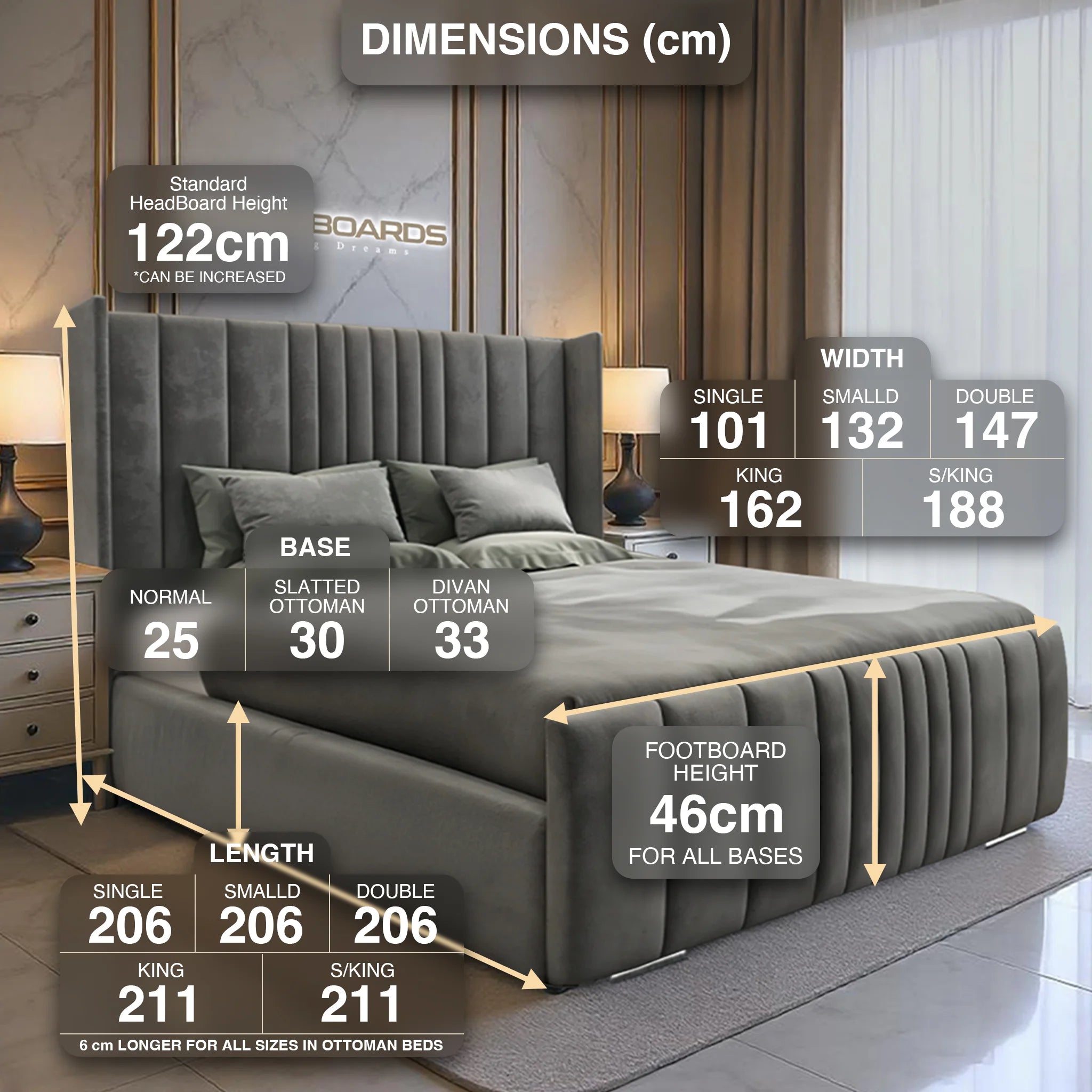 2025 Manhattan Wingback Bed Frame with Ottoman Storage – Luxury Upholstered Bed for Modern Bedrooms