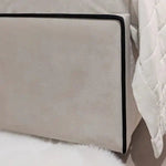 Load image into Gallery viewer, Luxury Mercer Cream Velvet Bed – Panelled Frame with Black Piping - BedsnBoards
