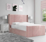 Load image into Gallery viewer, New York Paneled Wingback Luxury Velvet Upholstered Bed - BedsnBoards
