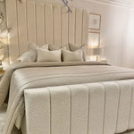 Load image into Gallery viewer, Nori Boucle Luxury Bed – Cream Panelled Headboard | Ottoman Storage - BedsnBoards
