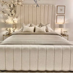 Load image into Gallery viewer, Nori Boucle Luxury Bed – Cream Panelled Headboard | Ottoman Storage - BedsnBoards
