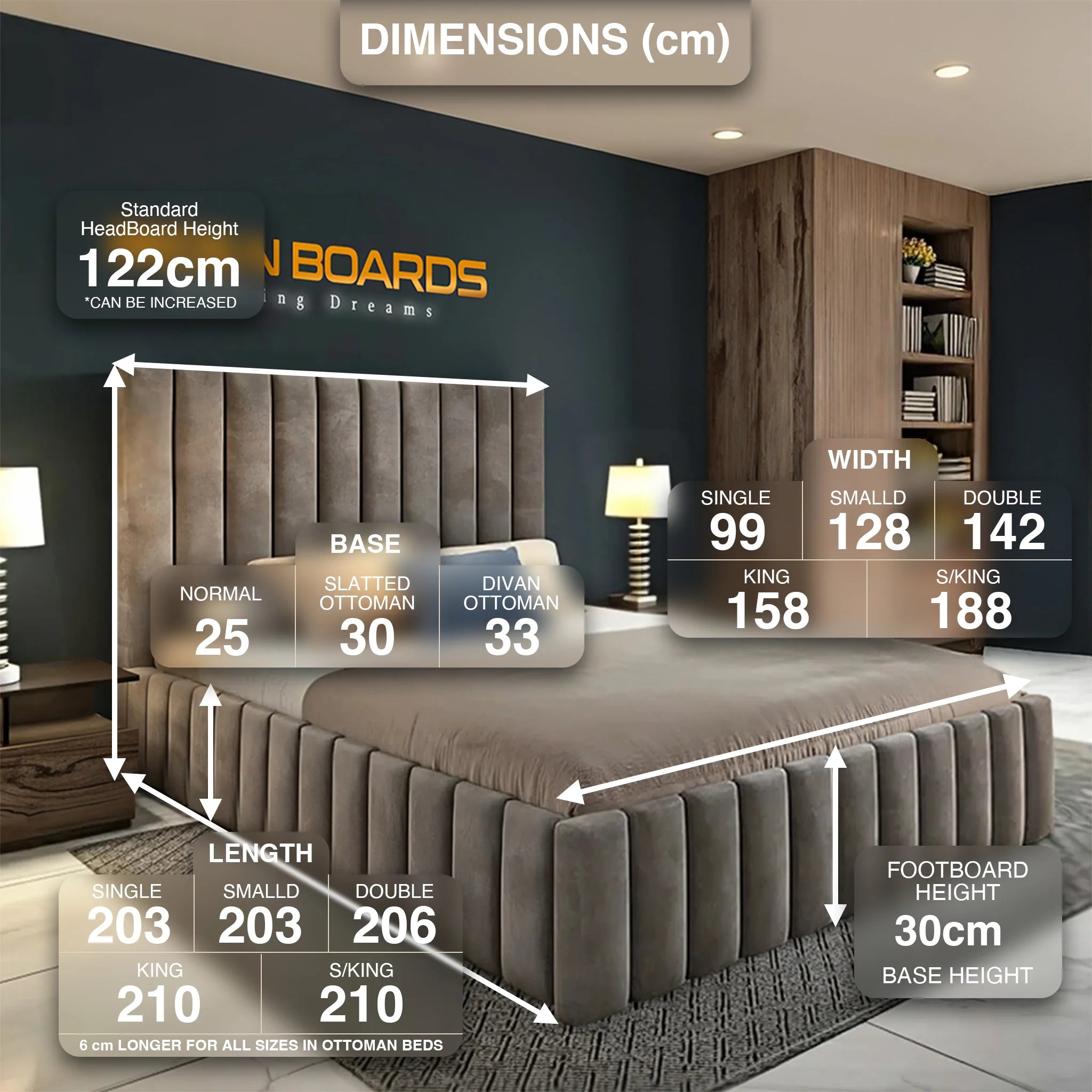 2025 Manhattan Grid Luxury Bed Frame with Optional Ottoman Storage
