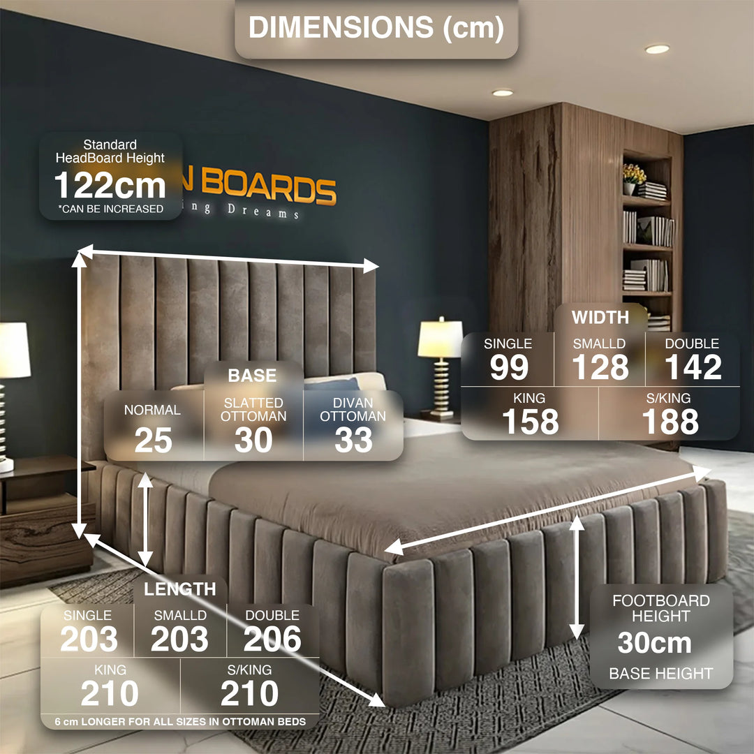 2025 Manhattan Grid Luxury Bed Frame with Optional Ottoman Storage