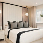 Load image into Gallery viewer, Valentina Cloud Boucle &amp; Black Channeled Headboard - BedsnBoards
