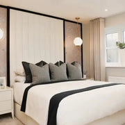 Valentina Cloud Boucle & Black Channeled Headboard - BedsnBoards