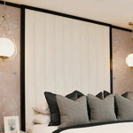 Load image into Gallery viewer, Valentina Cloud Boucle &amp; Black Channeled Headboard - BedsnBoards
