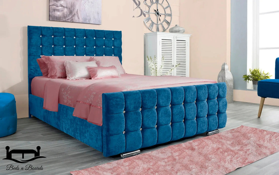 Vienna Cubed Dotted Upholstered Bed Frame - BedsnBoards