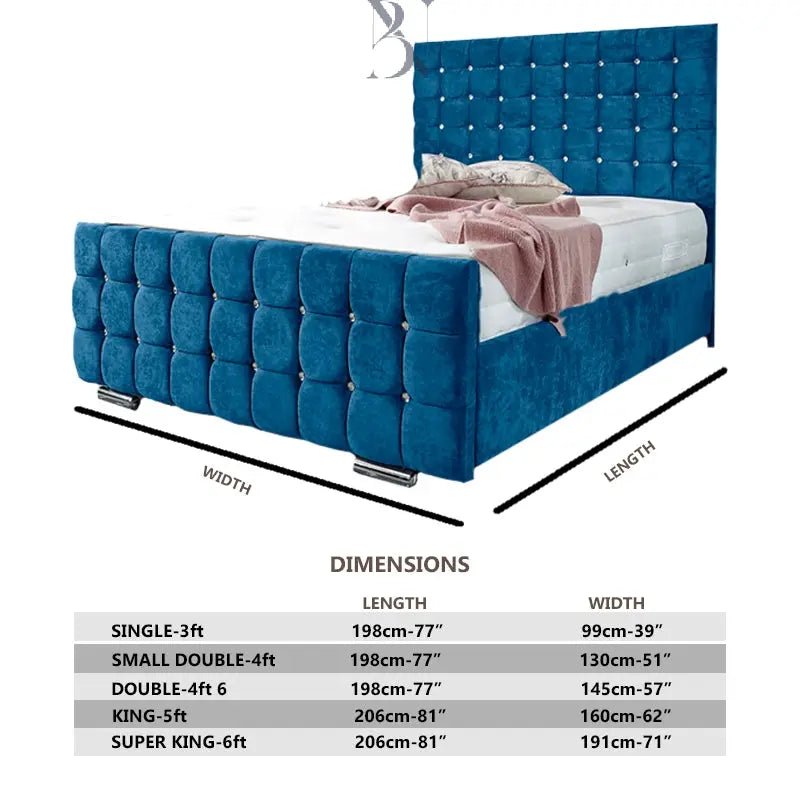 Vienna Cubed Dotted Upholstered Bed Frame - BedsnBoards