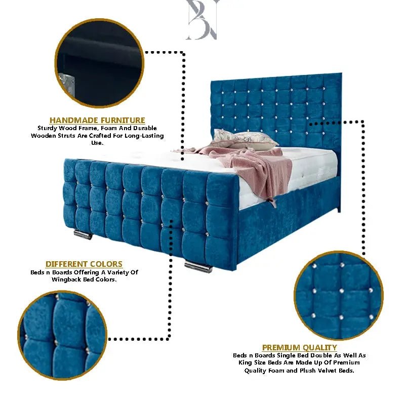 Vienna Cubed Dotted Upholstered Bed Frame - BedsnBoards