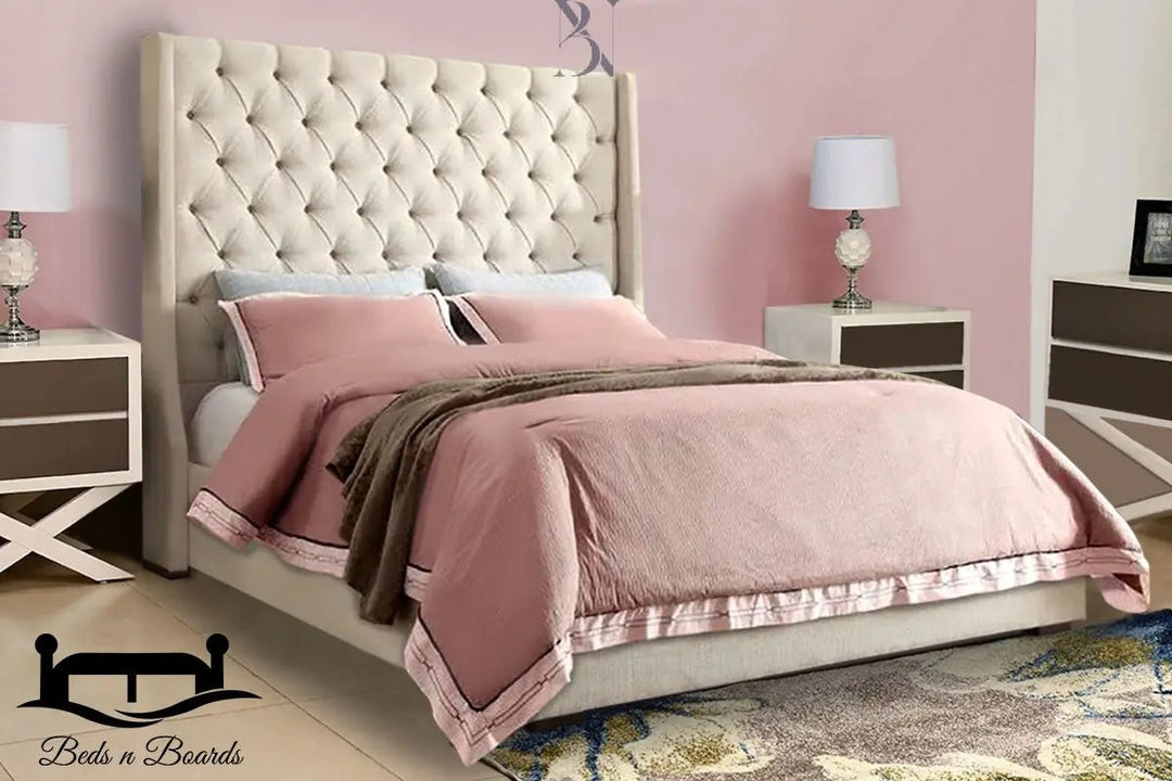 Venice Wingback Curved Chesterfield Luxury Bed - BedsnBoards