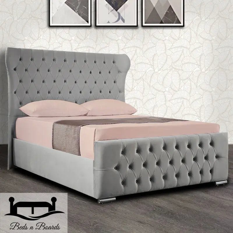 Miami Wingback Curved Chesterfield Luxury Bed - BedsnBoards