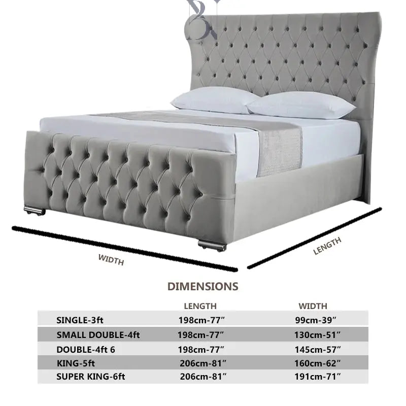 Wingback Cruved Chesterfield Miami Luxury Bed - BedsnBoards
