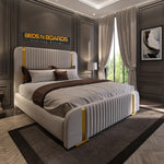 Load image into Gallery viewer, Golden Strip Paneled upholstered Premium bed Frame - BedsnBoards
