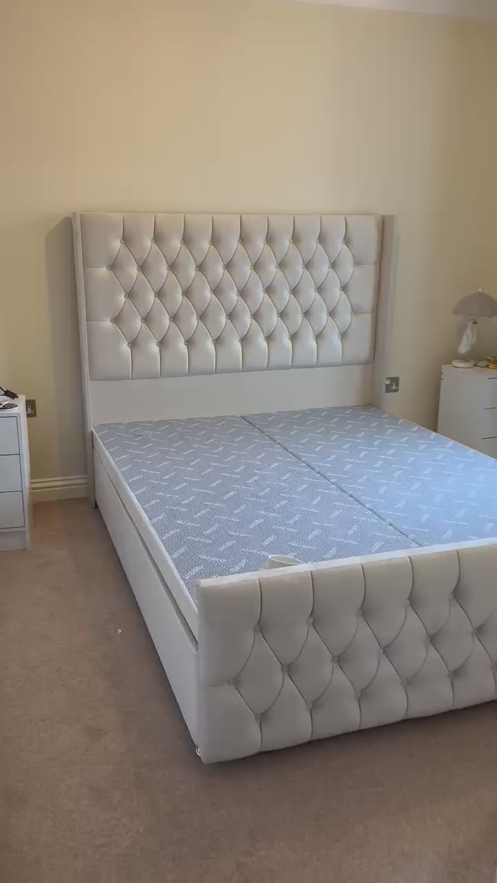 2025 Wing Back Chesterfield Bed with Divan Ottoman Storage